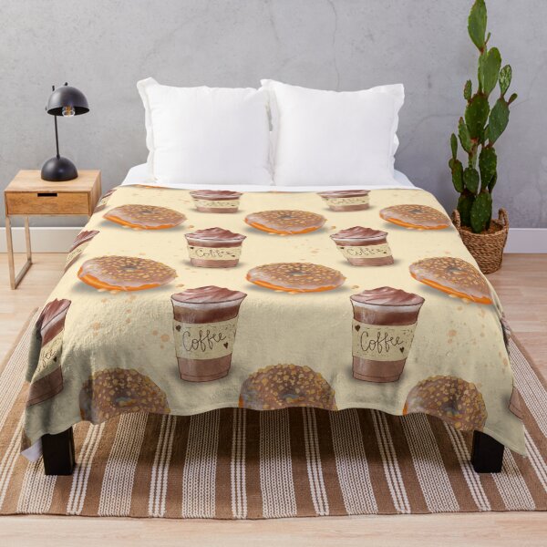 Item preview, Cozy coffee and donut digital hand drawn illustration pattern with beige background designed and sold by dreamseller88.
