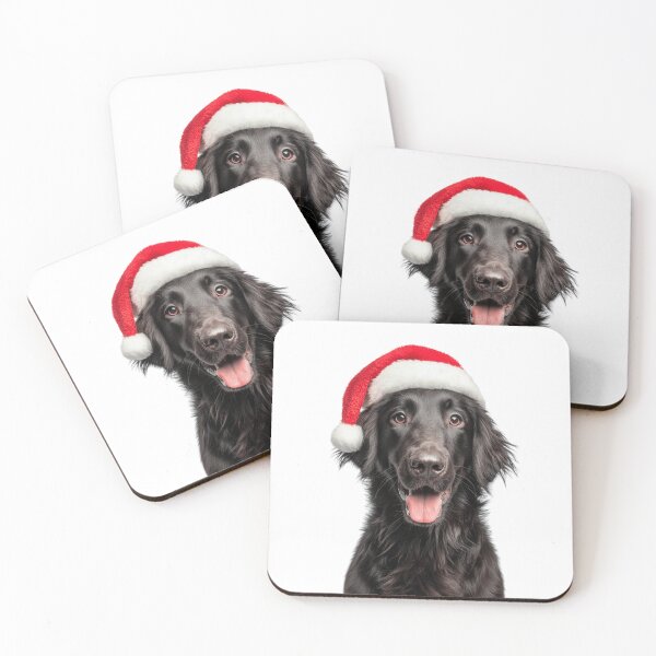 Item preview, Flat-coated Retriever with Christmas Hat – Festive Flattie dog Xmas Design designed and sold by LazyOwlStore.