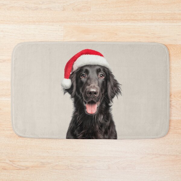 Item preview, Flat-coated Retriever with Christmas Hat – Festive Flattie dog Xmas Design designed and sold by LazyOwlStore.