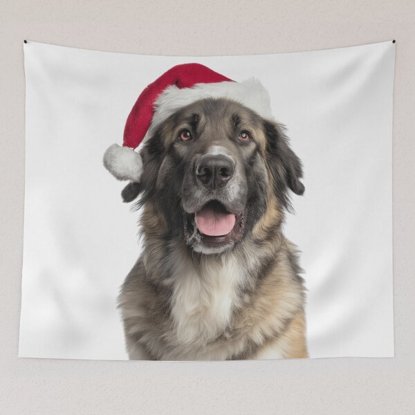 Item preview, Leonberger dog with Christmas Hat – Festive Gentle Giant dog Xmas Design designed and sold by LazyOwlStore.