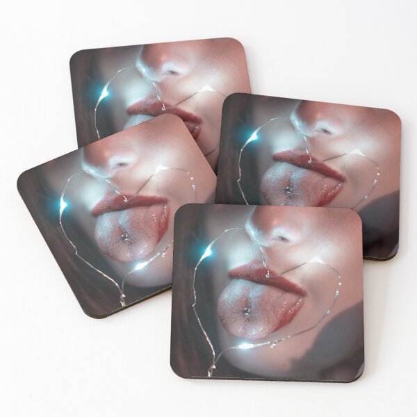 Item preview, Tongue Piercing Framed by Heart-Shaped Fairy Lights - Intimate Portrait designed and sold by MDB_Shop.