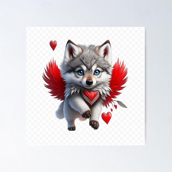Item preview, Winged Love Wolf – Cute Fantasy Heart Pup designed and sold by Mirkoniart.