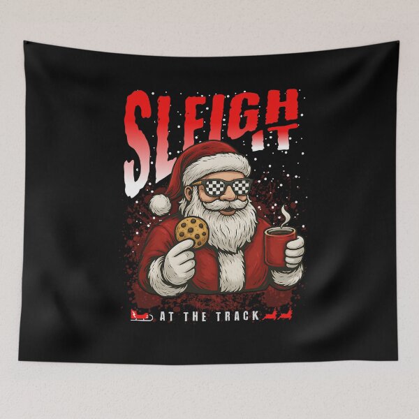 Item preview, Sleigh It At The Track – Funny Santa Racing Christmas Coffee & Cookies Car Guy designed and sold by CarantinedChaos.