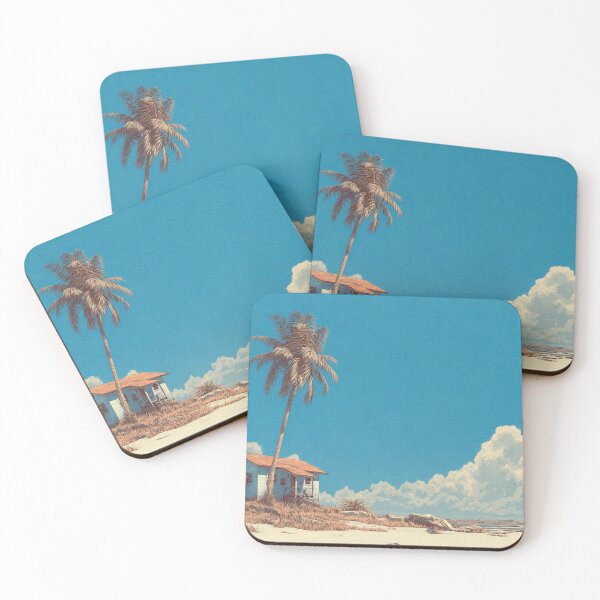 Item preview, Retro Tropical Beach Shack Art - Vintage Palm Tree Coastal Landscape Illustration designed and sold by MetroEnvision.