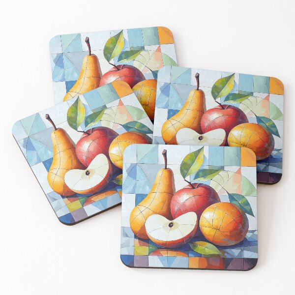 Item preview, Abstract Fruit Still Life Art - Modern Mosaic Pear and Apple Cubism Illustration designed and sold by MetroEnvision.