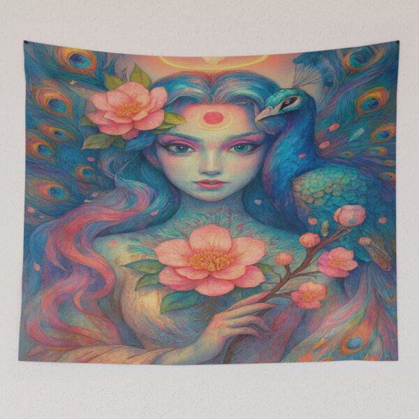 Item preview, Guardian of the Peacock and Cherry Blossoms designed and sold by Ecosetereos.
