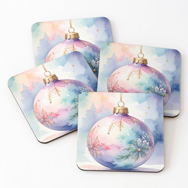 Item preview, Pastel winter magic, Christmas tree ball with frost flowers in watercolor style designed and sold by LiskoDesign.