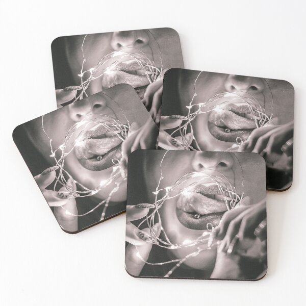 Item preview, Black and White Tongue Piercing with Fairy Lights - High Contrast Intimate Portrait designed and sold by MDB_Shop.