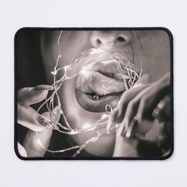Item preview, Black and White Tongue Piercing with Fairy Lights - High Contrast Intimate Portrait designed and sold by MDB_Shop.