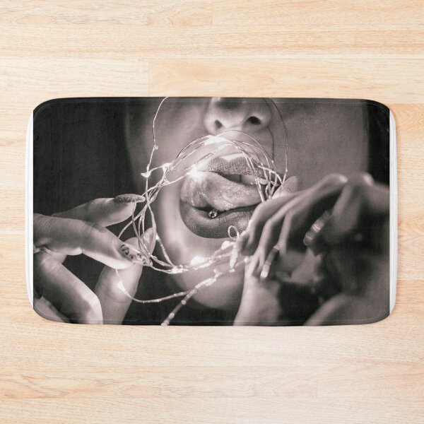 Item preview, Black and White Tongue Piercing with Fairy Lights - High Contrast Intimate Portrait designed and sold by MDB_Shop.