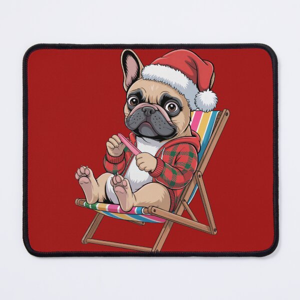 Item preview, Funny French Bulldog Christmas on the Beach | Cute Holiday Dog Art | Festive Frenchie with Santa Hat designed and sold by CPP-Design.