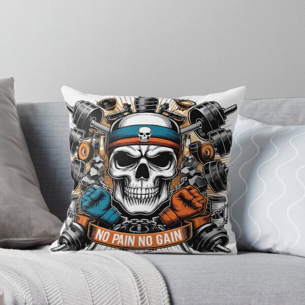 Item preview, No Pain No Gain Gym Skull Fitness Design designed and sold by DrawDrip.