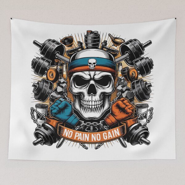 Item preview, No Pain No Gain Gym Skull Fitness Design designed and sold by DrawDrip.