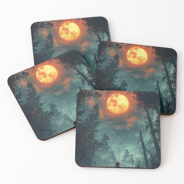 Item preview, Haunting Orange Moon Forest Art - Solitary Figure in Dark Fantasy Landscape Painting designed and sold by MetroEnvision.