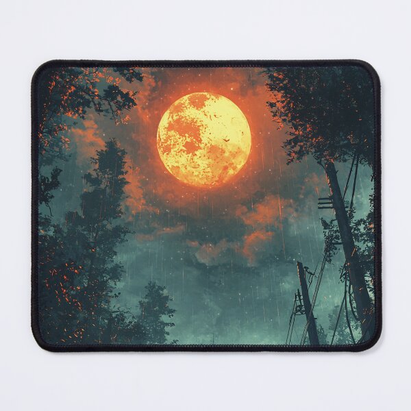 Item preview, Haunting Orange Moon Forest Art - Solitary Figure in Dark Fantasy Landscape Painting designed and sold by MetroEnvision.