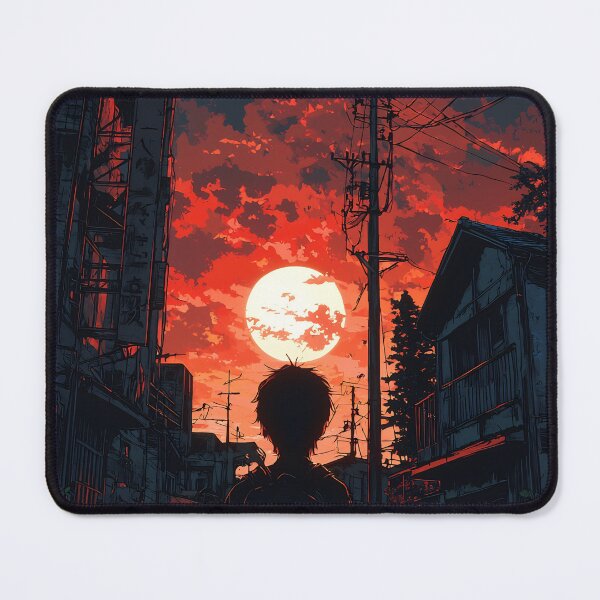 Item preview, Apocalyptic Red Sky Art - Solitary Figure Under Burning Sunset Urban Painting designed and sold by MetroEnvision.