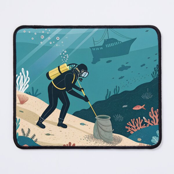 Item preview, Underwater Archaeology Scene – Scuba Diver Discovering Ancient Amphora in the Deep Sea designed and sold by VividOrganica.