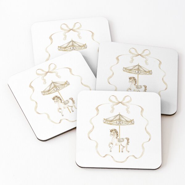 Artikelvorschau, Vintage-Karussellpferde und Märchenkutsche in zarten Beige- und Gold-Aquarelltönen entworfen und verkauft von eves_aquadreams.