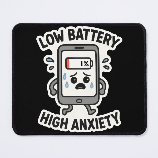 Item preview, Low Battery, High Anxiety Funny Tech Meme Sticker designed and sold by NewIndianProducts.