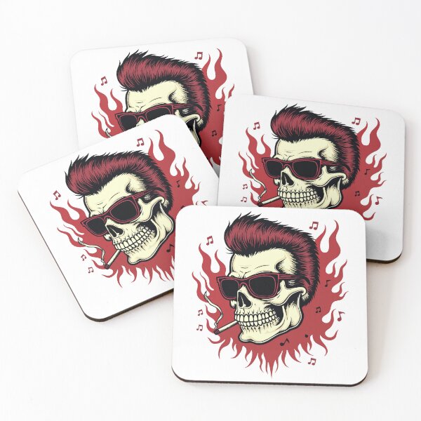 Item preview, Rockabilly Rebel Skull - Cool skull with quiff, sunglasses & retro flames designed and sold by Hans-Design.