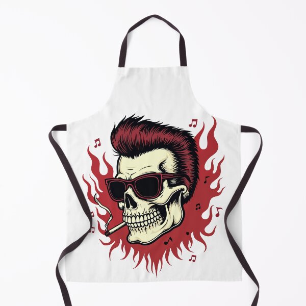 Artikelvorschau, Rockabilly Rebel Skull - Cooler Totenkopf mit Tolle, Sonnenbrille & Retro-Flammen entworfen und verkauft von Hans-Design.