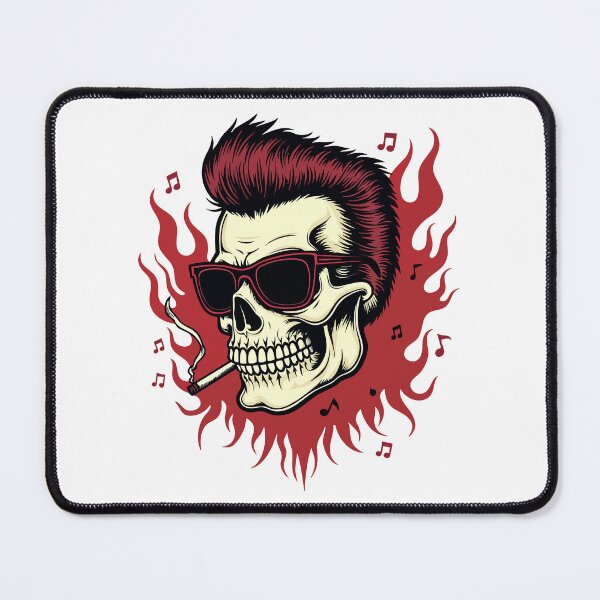 Item preview, Rockabilly Rebel Skull - Cool skull with quiff, sunglasses & retro flames designed and sold by Hans-Design.