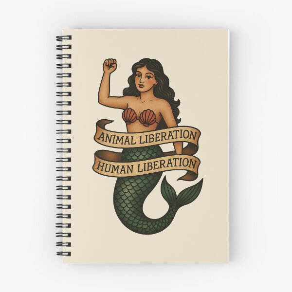 Item preview, Animal Liberation Human Liberation – Retro Mermaid Vegan Tattoo Design T-Shirt designed and sold by VegancoreGoods.