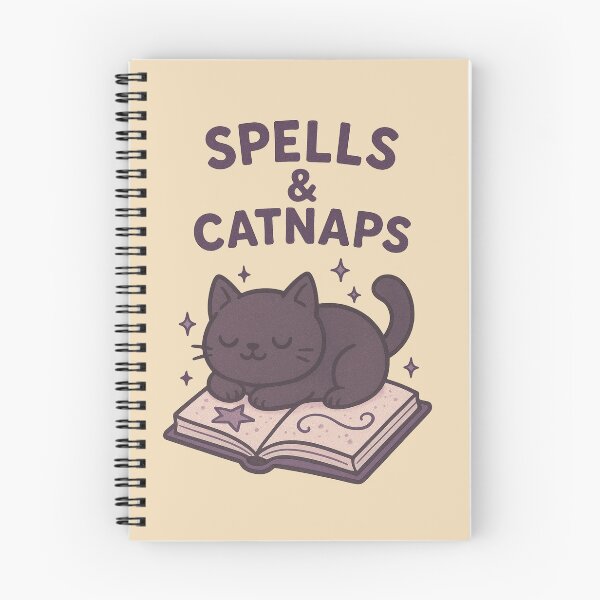 Item preview, Spells & Catnaps Kawaii Black Cat on Spellbook designed and sold by Kindly Dead.