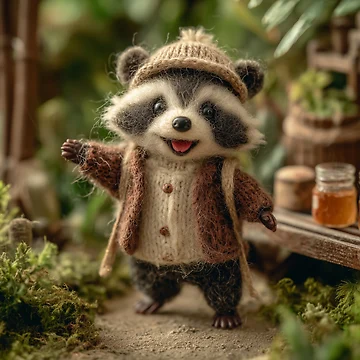 Vorschaubild zum Design Cute Felted Raccoon Cozy Cottagecore Knitted Art von TheColorKey