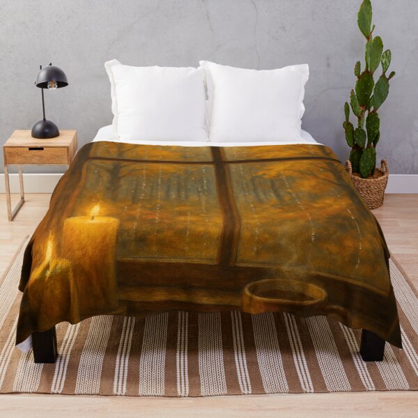 Item preview, A cozy autumn evening scene viewed through a rain-speckled window. designed and sold by OxiSkor.