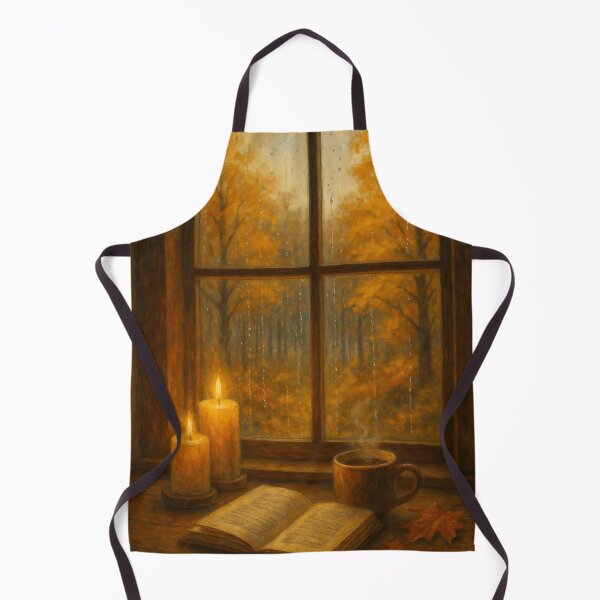 Item preview, A cozy autumn evening scene viewed through a rain-speckled window. designed and sold by OxiSkor.