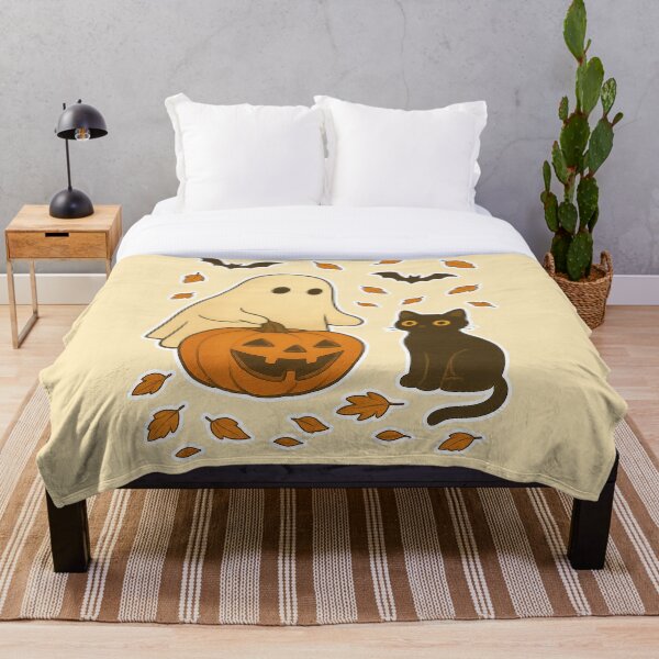 Item preview, Haunted Halloween - Cute Ghost and Black Cat Halloween Design designed and sold by GhostlyComforts.