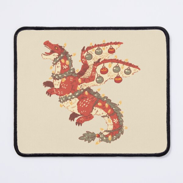 Item preview, Christmas Dragon wrapped in garlands and ornaments, whimsical festive illustration designed and sold by Magnificent Lizard.