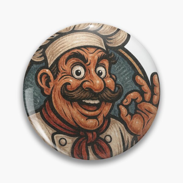 Item preview, Retro cartoon chef badge with mustache, toque, and OK hand gesture designed and sold by Creative88Art.