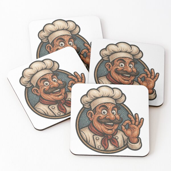 Item preview, Retro cartoon chef badge with mustache, toque, and OK hand gesture designed and sold by Creative88Art.