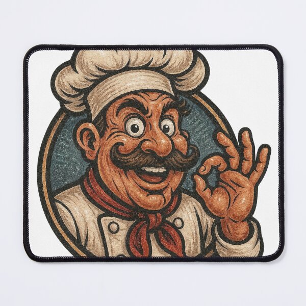 Item preview, Retro cartoon chef badge with mustache, toque, and OK hand gesture designed and sold by Creative88Art.
