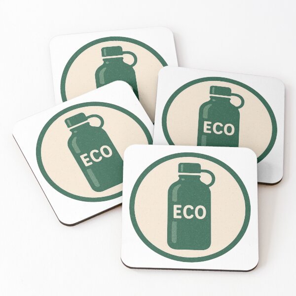 Item preview, Dark green reusable bottle badge with ECO text on cream circle designed and sold by Creative88Art.