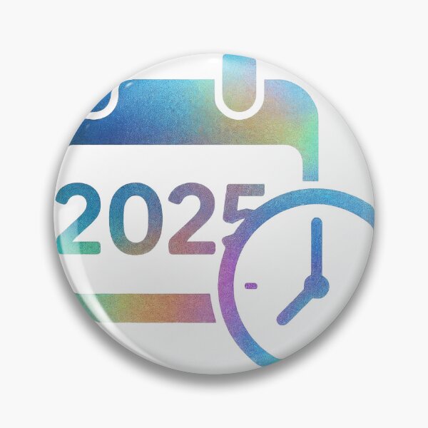 Item preview, Calendar icon with 2025 and round clock in iridescent gradient on black designed and sold by Creative88Art.