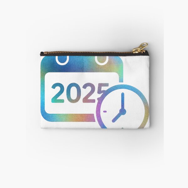 Item preview, Calendar icon with 2025 and round clock in iridescent gradient on black designed and sold by Creative88Art.