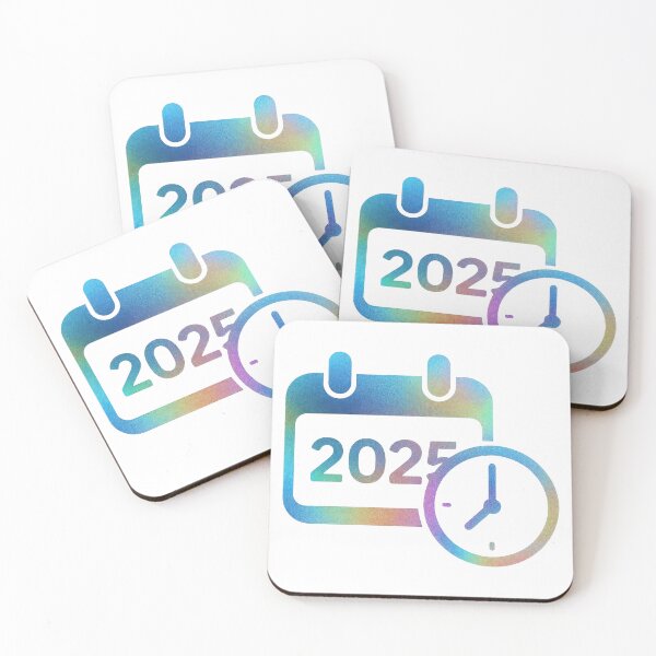 Item preview, Calendar icon with 2025 and round clock in iridescent gradient on black designed and sold by Creative88Art.