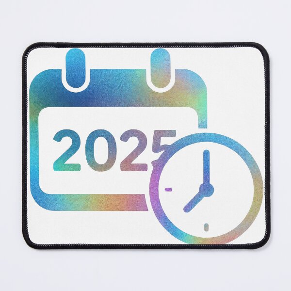 Item preview, Calendar icon with 2025 and round clock in iridescent gradient on black designed and sold by Creative88Art.