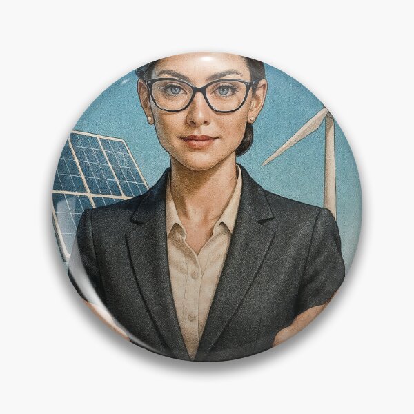 Item preview, Professional woman presents solar panel and wind turbine options designed and sold by Creative88Art.