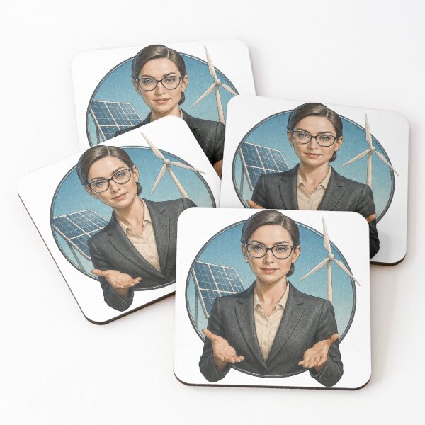 Item preview, Professional woman presents solar panel and wind turbine options designed and sold by Creative88Art.