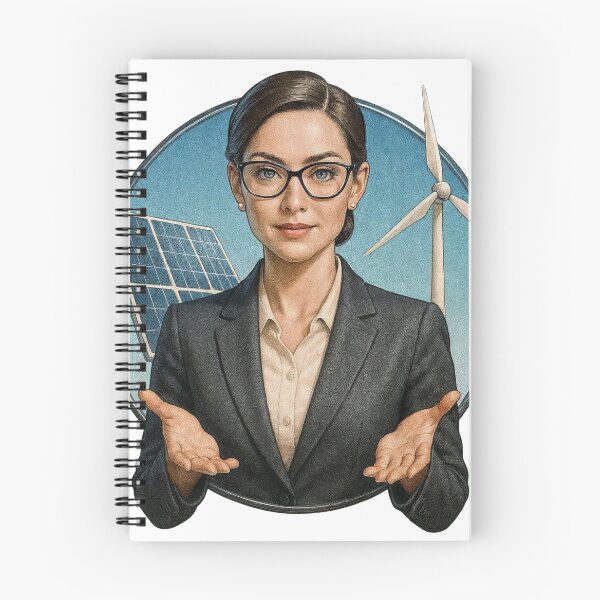 Item preview, Professional woman presents solar panel and wind turbine options designed and sold by Creative88Art.