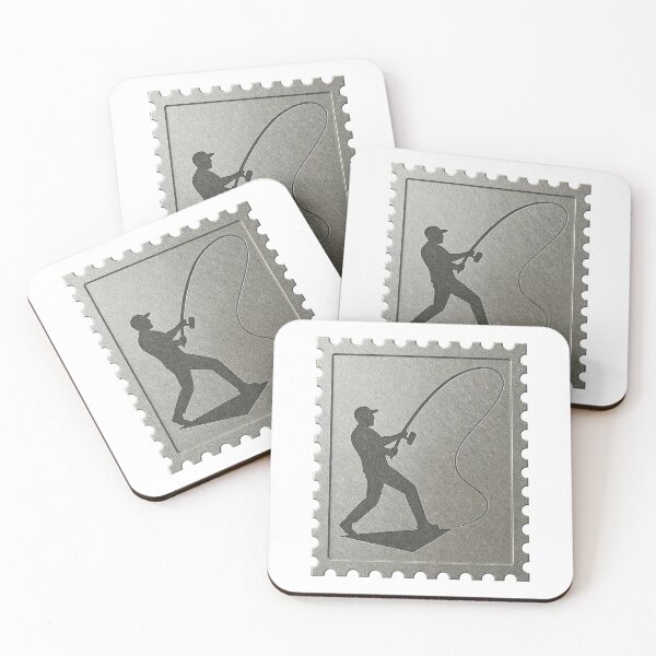 Item preview, Metallic stamp emblem with angler silhouette and looping cast line designed and sold by Creative88Art.