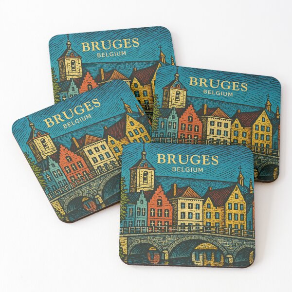 Item preview, BRUGES BELGIUM Vintage Travel Poster - Dark Medieval City Engraving designed and sold by artecomm.