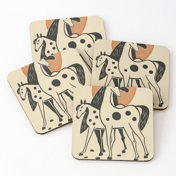 Item preview, Patched Horses Woodcut Style Abstract Art designed and sold by LaFabricaArt.