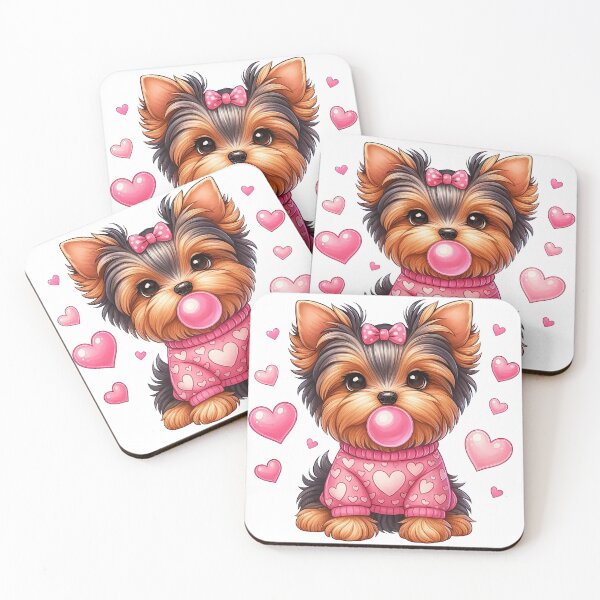 Item preview, Cute Yorkshire Terrier with Hearts and Bubblegum Design designed and sold by ArtfulWeave.