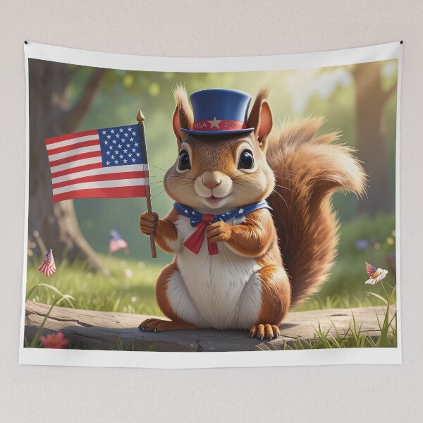 Item preview, Patriotic Squirrel Waving the Stars and Stripes for USA's 250th designed and sold by Skullet-Designs.