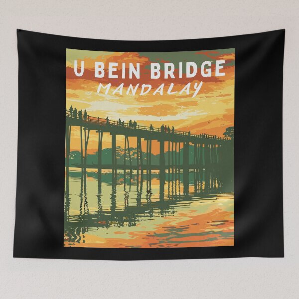 Artikelvorschau, U-Bein-Brücke in Mandalay (Myanmar), Vintage-Kunst-Reiselandschaft entworfen und verkauft von MaateoDesign.